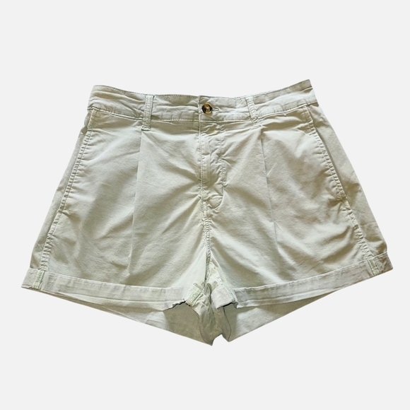 Women's AE Pleated High Rise Olive Green Stretch Shorts Cuffed Size 8 - Picture 3 of 13